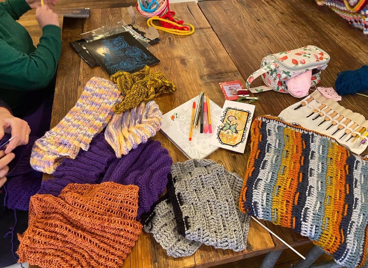 Portable craft materials laid out for a group session